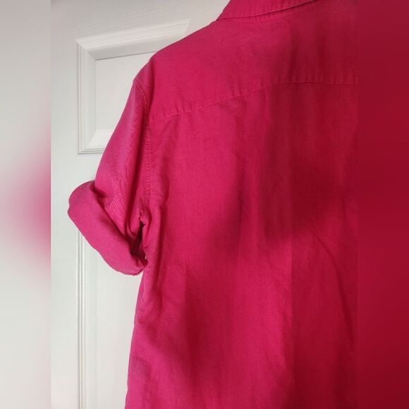 Jones Wear Sport L Pink LINEN Cotton Roll Lngslv Pocket Buttons Up Women Shirt - Picture 6 of 9